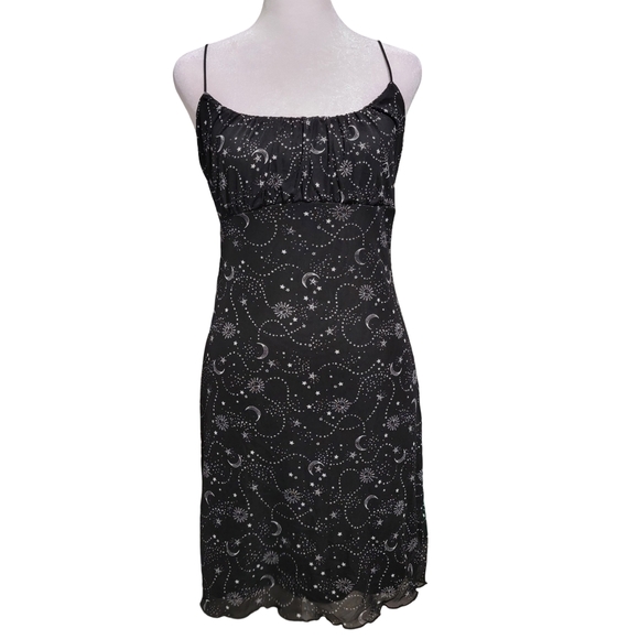 Ultra Flirt Juniors Size Large Black Silver Celestial Mini Dress Y2K Whimsigoth - Picture 1 of 8